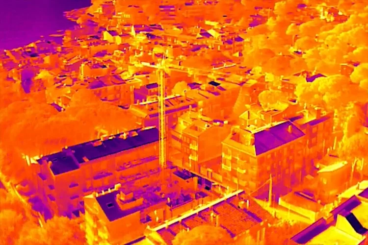 Aerial drone thermography of a group of buildings