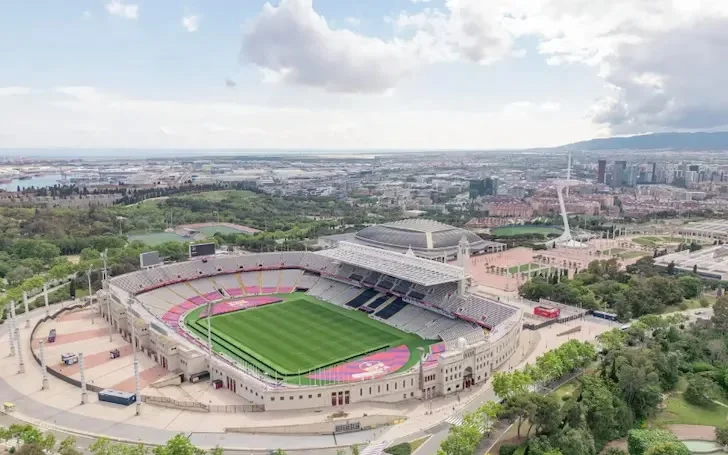 Aerial drone photo of the Estadi Olímpic de Montjuïc, Barcelona